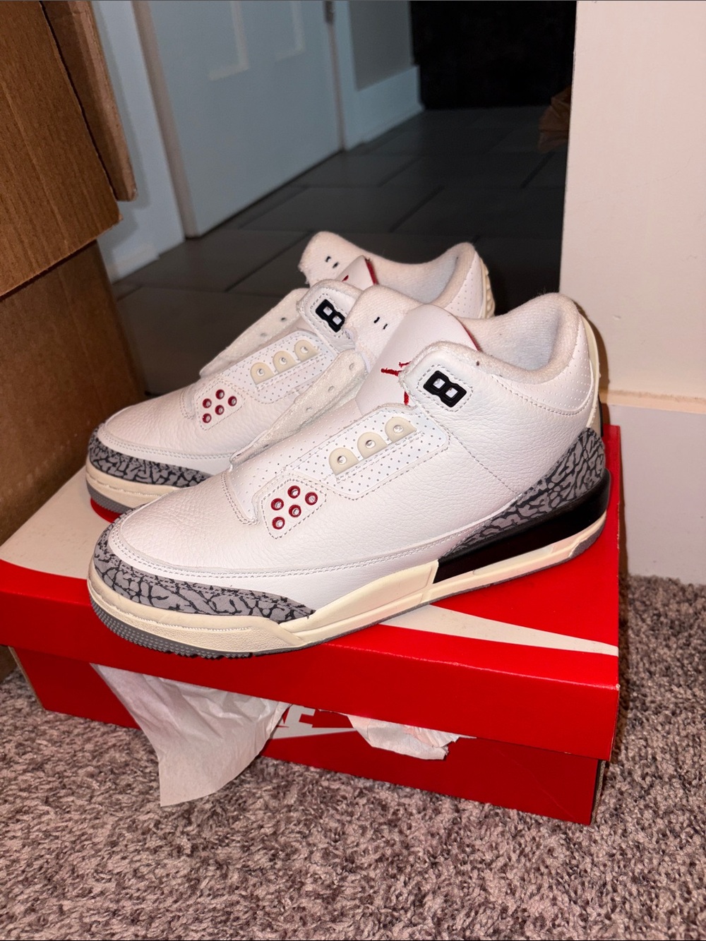Jordan Retro 3 Style White Grey Red Sneakers